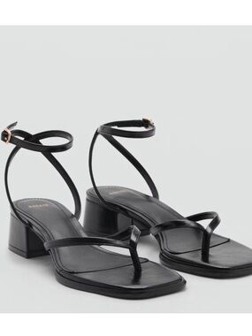 Mango Black Ankle-Strap Block Heel Sandals